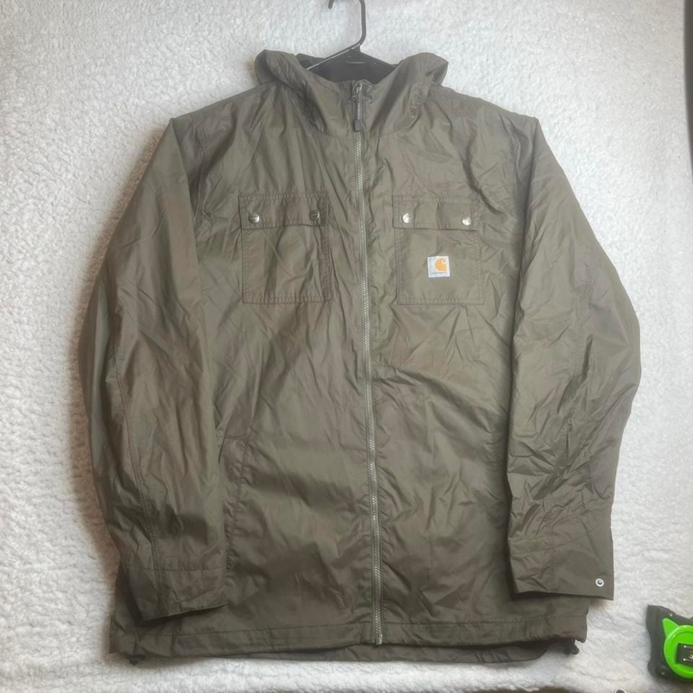 Carhartt men's moss green Rockford hooded jacket pocket utility nylon rain xlt